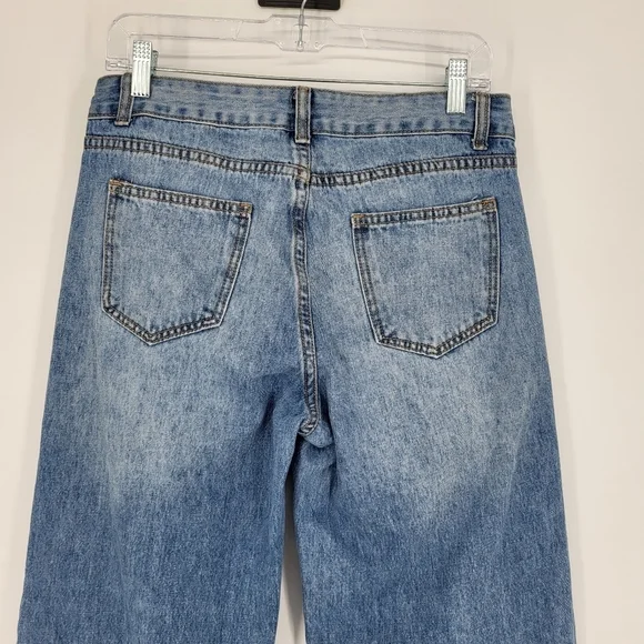 High Rise Wide Leg Jeans Distressed Denim Light Wash Shein Size 30 - Picture 7 of 8